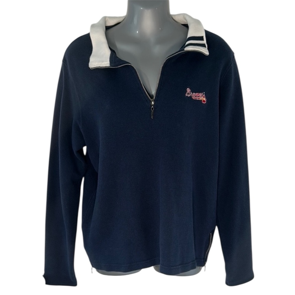Retro Sport Antigua Atlanta Braves Blue Zip Up Sweater Large - Picture 1 of 7